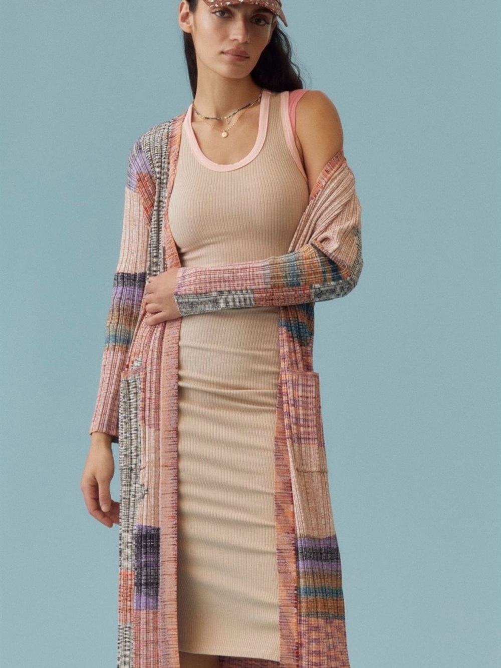 Anthropologie Pink Multi-Stripe Longline Cardigan XS